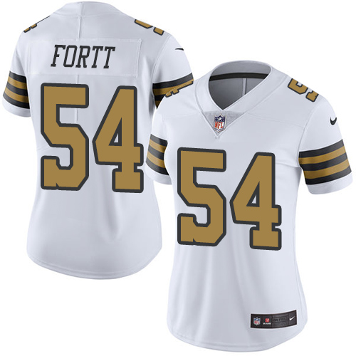 Women's Limited Khairi Fortt Nike Jersey White - #54 Rush NFL New Orleans Saints